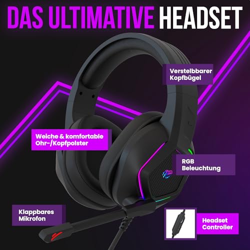 Strex Gaming Headset mit Mikrofon & RGB Beleuchtung - 7.1 Surround Sound - geeignet für PC / PS4 / PS5 / Xbox Bild 4