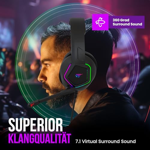 Strex Gaming Headset mit Mikrofon & RGB Beleuchtung - 7.1 Surround Sound - geeignet für PC / PS4 / PS5 / Xbox Bild 5