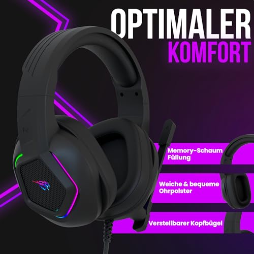 Strex Gaming Headset mit Mikrofon & RGB Beleuchtung - 7.1 Surround Sound - geeignet für PC / PS4 / PS5 / Xbox Bild 7