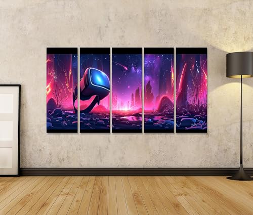 islandburner Bild auf Leinwand Neonbeleuchteter Raum mit VR-Headset, generiertes Technologie-Design Spielzimmer VR-Gaming-Center Leinwandbild Bild 2
