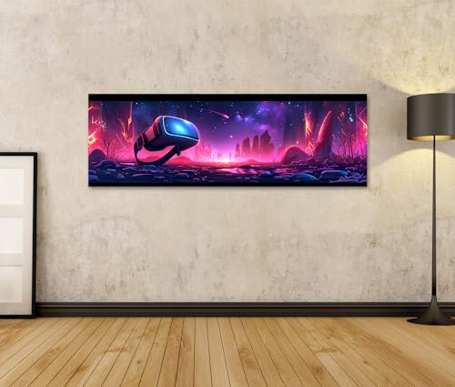 islandburner Bild auf Leinwand Neonbeleuchteter Raum mit VR-Headset, generiertes Technologie-Design Spielzimmer VR-Gaming-Center Leinwandbild Bild 2
