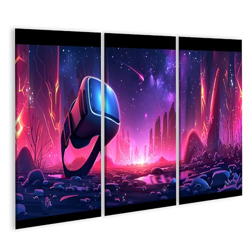 islandburner Bild auf Leinwand Neonbeleuchteter Raum mit VR-Headset, generiertes Technologie-Design Spielzimmer VR-Gaming-Center Leinwandbild Bild 1