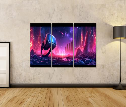 islandburner Bild auf Leinwand Neonbeleuchteter Raum mit VR-Headset, generiertes Technologie-Design Spielzimmer VR-Gaming-Center Leinwandbild Bild 2