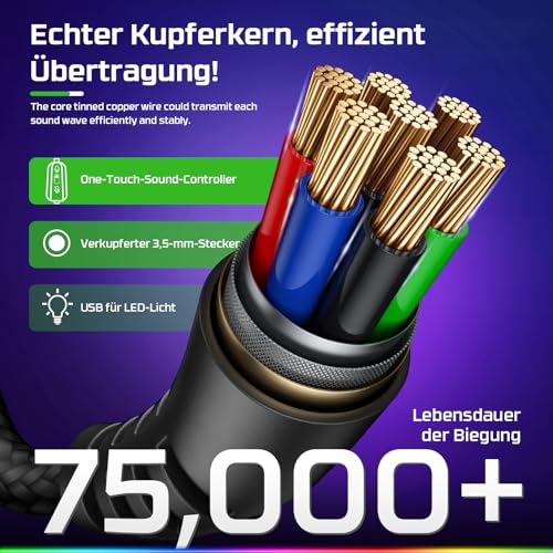 Fachixy FC200 Gaming-Headset für PS4/PS5/PC/Xbox One, Geräuschunterdrückung, Gaming-Kopfhörer, Headset mit Stereo-Mikrofon-Sound mit 3,5-mm-Klinkenstecker mit RGB-Licht - Weiss-LILA Bild 4