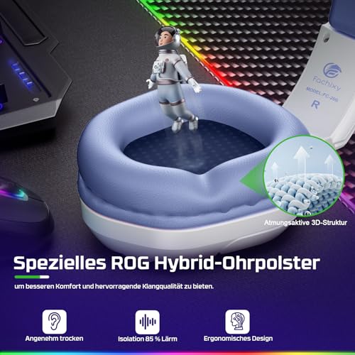 Fachixy FC200 Gaming-Headset für PS4/PS5/PC/Xbox One, Geräuschunterdrückung, Gaming-Kopfhörer, Headset mit Stereo-Mikrofon-Sound mit 3,5-mm-Klinkenstecker mit RGB-Licht - Weiss-LILA Bild 5