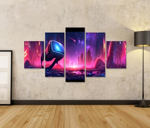 islandburner Bild auf Leinwand Neonbeleuchteter Raum mit VR-Headset, generiertes Technologie-Design Spielzimmer VR-Gaming-Center Wandbilder Bilder Bild 2