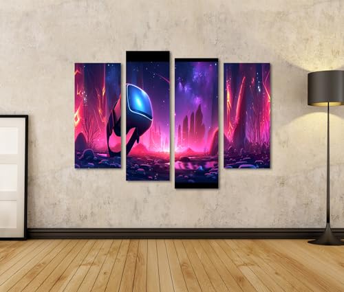 islandburner Bild auf Leinwand Neonbeleuchteter Raum mit VR-Headset, generiertes Technologie-Design Spielzimmer VR-Gaming-Center Wandbilder Bilder Bild 2