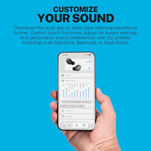 JLab Go Air Pop+ In Ear Kopfhörer kabellos Bluetooth, True Wireless Kopfhörer, 35+ Std Headphones, kabellose Ohrhörer, Earbuds mit Mikrofon, USB-C Ladebox, Dual Connect, EQ3 Sound, Mitternachtsschwarz Bild 2