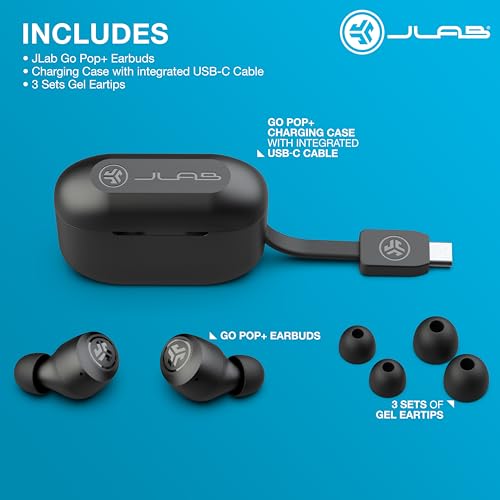 JLab Go Air Pop+ In Ear Kopfhörer kabellos Bluetooth, True Wireless Kopfhörer, 35+ Std Headphones, kabellose Ohrhörer, Earbuds mit Mikrofon, USB-C Ladebox, Dual Connect, EQ3 Sound, Mitternachtsschwarz Bild 6