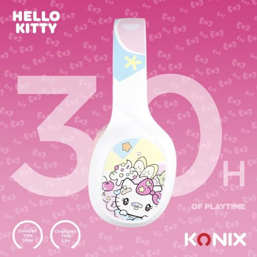 Konix Hello Kitty On-Ear-Kopfhörer kabellos Bluetooth 5.3 PC, Smartphones und Tablets - Mikrofon - 30 Std. Akkulaufzeit - Weiß und Rosa Bild 4