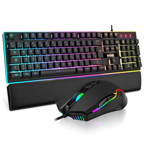 RedThunder K10 Gaming-Tastatur- und Maus-Set, Layout IT Metallplatte und Handballenauflage, RGB-Hintergrundbeleuchtung und 7D-Ergonomie - für Gamer PC Mac (Eisen), K10-B3 Bild 1