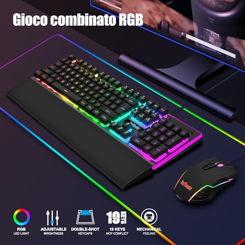 RedThunder K10 Gaming-Tastatur- und Maus-Set, Layout IT Metallplatte und Handballenauflage, RGB-Hintergrundbeleuchtung und 7D-Ergonomie - für Gamer PC Mac (Eisen), K10-B3 Bild 2