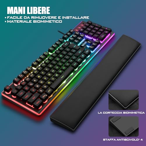 RedThunder K10 Gaming-Tastatur- und Maus-Set, Layout IT Metallplatte und Handballenauflage, RGB-Hintergrundbeleuchtung und 7D-Ergonomie - für Gamer PC Mac (Eisen), K10-B3 Bild 4