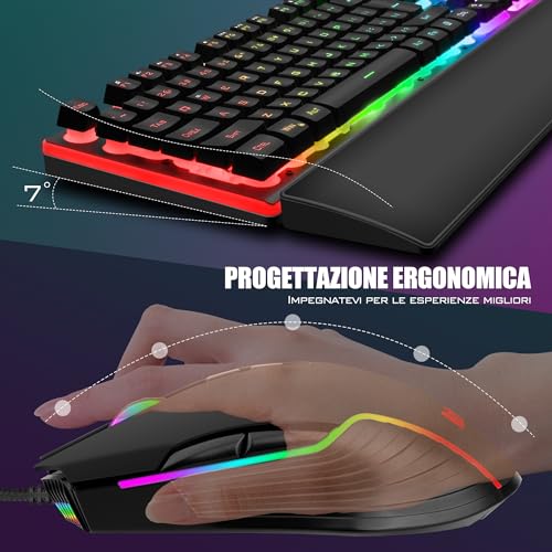 RedThunder K10 Gaming-Tastatur- und Maus-Set, Layout IT Metallplatte und Handballenauflage, RGB-Hintergrundbeleuchtung und 7D-Ergonomie - für Gamer PC Mac (Eisen), K10-B3 Bild 6