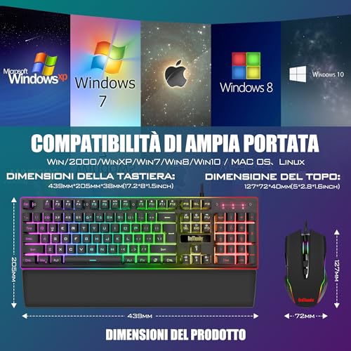 RedThunder K10 Gaming-Tastatur- und Maus-Set, Layout IT Metallplatte und Handballenauflage, RGB-Hintergrundbeleuchtung und 7D-Ergonomie - für Gamer PC Mac (Eisen), K10-B3 Bild 7