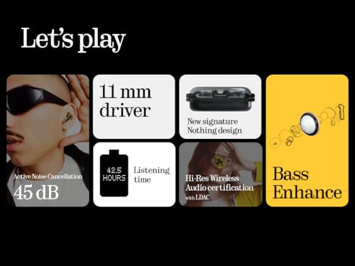 Nothing Ear (a) kopfhörer kabellos Bluetooth mit ANC, Bass-Enhance-Algorithmus und bis zu 42,5 Stunden Wiedergabezeit - Schwarz Bild 3