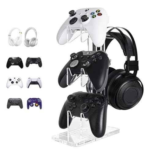 NIYATA Controller Halter 3 Ebenen für Xbox Series, PS5, PS4, PS4,Gaming Headset Halterung,Acryl Kopfhörer Ständer Controller Halterung (3 Schichten) Bild 1
