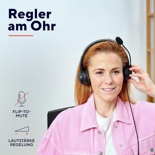 Trust Roha II USB Headset mit Mikrofon On-Ear Leichtes Design, Verstellbarer Kopfbügel, Kopfhörer mit Kabel 1,80 m, Headphones für PC Mac Office Chat Skype Teams Videokonferenz Zoom - Schwarz Bild 6