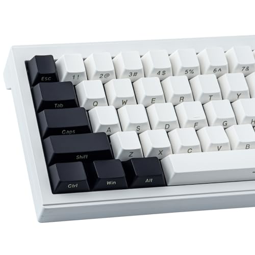 Tsungup Custom Keycaps 145 Tasten Tastenkappen ABS ISO Keycaps Seite gedruckt Keycap Set passen 60 Prozent Tastatur, kompatible Cherry MX Tasten für ISO Layout mechanische Tastatur (Schwarz & Weiß) Bild 1
