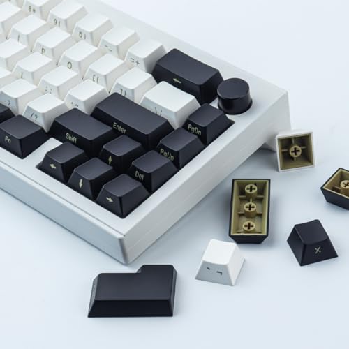 Tsungup Custom Keycaps 145 Tasten Tastenkappen ABS ISO Keycaps Seite gedruckt Keycap Set passen 60 Prozent Tastatur, kompatible Cherry MX Tasten für ISO Layout mechanische Tastatur (Schwarz & Weiß) Bild 3