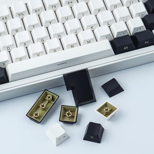 Tsungup Custom Keycaps 145 Tasten Tastenkappen ABS ISO Keycaps Seite gedruckt Keycap Set passen 60 Prozent Tastatur, kompatible Cherry MX Tasten für ISO Layout mechanische Tastatur (Schwarz & Weiß) Bild 4