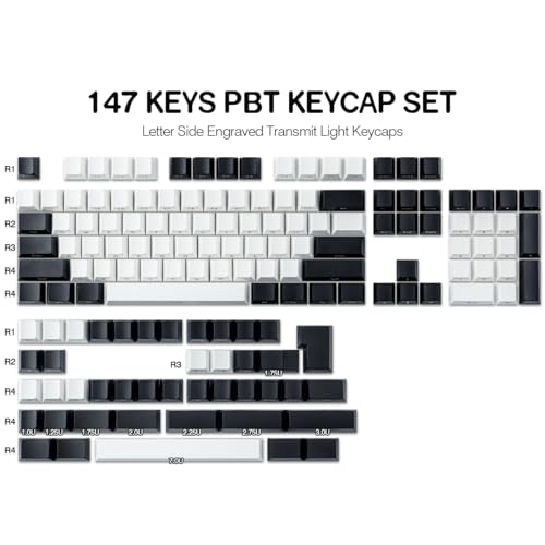 Tsungup Custom Keycaps 145 Tasten Tastenkappen ABS ISO Keycaps Seite gedruckt Keycap Set passen 60 Prozent Tastatur, kompatible Cherry MX Tasten für ISO Layout mechanische Tastatur (Schwarz & Weiß) Bild 6