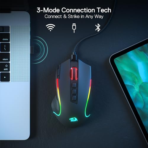 Redragon M612 PRO RGB Gaming Maus 8000 DPI Kabelgebundene/Kabellose Maus mit 9 Programmierbaren Tasten & 6 Hintergrundbeleuchtungsmodi BT & 2.4G Drahtlose Softwareunterstützung Bild 3