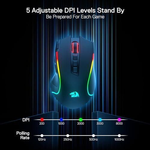 Redragon M612 PRO RGB Gaming Maus 8000 DPI Kabelgebundene/Kabellose Maus mit 9 Programmierbaren Tasten & 6 Hintergrundbeleuchtungsmodi BT & 2.4G Drahtlose Softwareunterstützung Bild 5