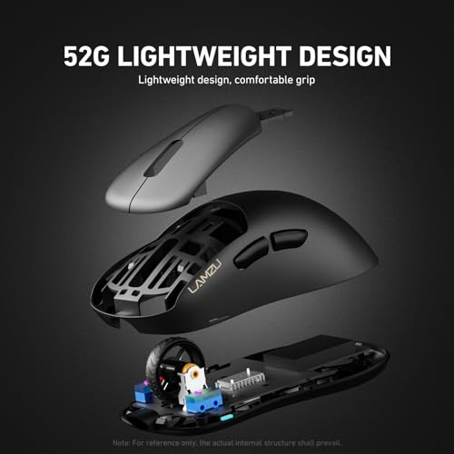 Lamzu Kabellose Gaming-Maus 4K 52g 26000 DPI, ergonomisch, optischer Schalter, TTC-Encoder Silber, PAW3395 Sensor, MCU Nordic, inklusive 4K Dongle Bild 3