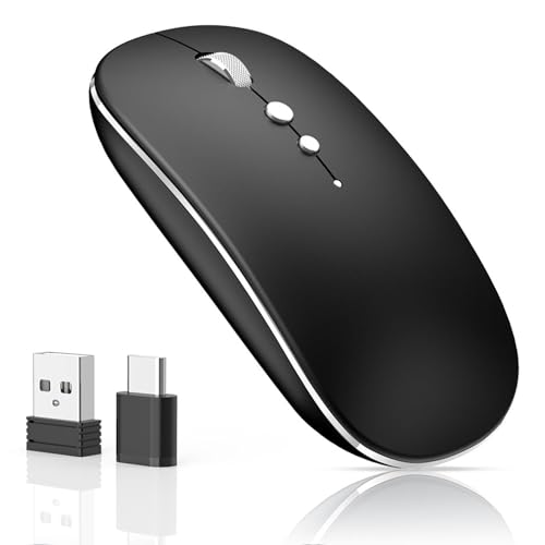 Kabellose Maus für Computer Wiederaufladbar, 2,4 GHz kabellos tragbare Mäuse mit USB/USB-C Dualer Empfänger,DPI,Zurück Taste-Kompatibel mit TypeC-Gerät/AppleMacBook Air/Pro,iPad,Tablet,PC (Schwarz) Bild 1
