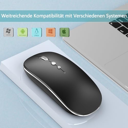 Kabellose Maus für Computer Wiederaufladbar, 2,4 GHz kabellos tragbare Mäuse mit USB/USB-C Dualer Empfänger,DPI,Zurück Taste-Kompatibel mit TypeC-Gerät/AppleMacBook Air/Pro,iPad,Tablet,PC (Schwarz) Bild 6