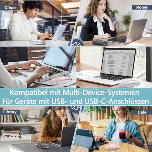 Kabellose Maus für Computer Wiederaufladbar, 2,4 GHz kabellos tragbare Mäuse mit USB/USB-C Dualer Empfänger,DPI,Zurück Taste-Kompatibel mit TypeC-Gerät/AppleMacBook Air/Pro,iPad,Tablet,PC (Schwarz) Bild 7