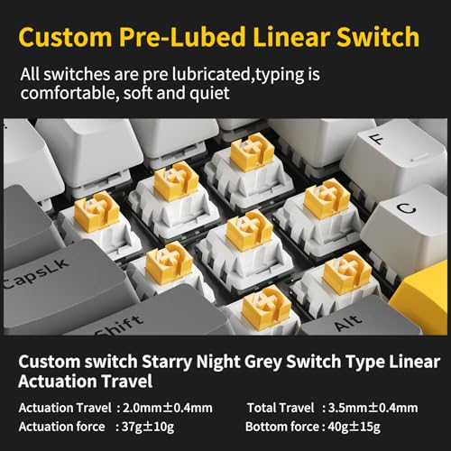 AJAZZ AK820 Wired Mechanical Keyboard, 75% Gaming Keyboard with Volume Control Knob, QWERTY Layout, 82 Keys, Five-Layer Sound Insulation Pad, South-Oriented RGB, Full-Key Hot Swap, Grey White Yellow Bild 3