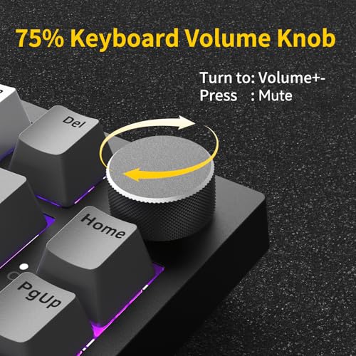 AJAZZ AK820 Wired Mechanical Keyboard, 75% Gaming Keyboard with Volume Control Knob, QWERTY Layout, 82 Keys, Five-Layer Sound Insulation Pad, South-Oriented RGB, Full-Key Hot Swap, Grey White Yellow Bild 4