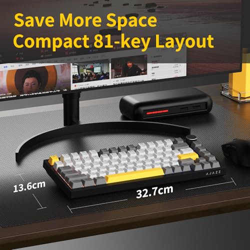 AJAZZ AK820 Wired Mechanical Keyboard, 75% Gaming Keyboard with Volume Control Knob, QWERTY Layout, 82 Keys, Five-Layer Sound Insulation Pad, South-Oriented RGB, Full-Key Hot Swap, Grey White Yellow Bild 5