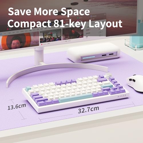 AJAZZ AK820 Wired Mechanical Keyboard, 75% Gaming Keyboard with Volume Control Knob, QWERTY Layout, 82 Keys, Five-Layer Sound Insulation Pad, South-Oriented RGB, Full-Key Hot Swap, Blue White Purple Bild 5