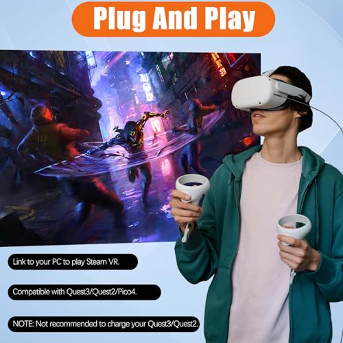 5M Link Kabel,für Samsung Galaxy VR/Meta/Oculus Quest3/Quest2/Pro PICO 4 PC Steam VR,High Speed PC Datenübertragung Virtual Reality Headset Kabel,USB 3.0 zu USB C Kabel für VR Headset und Gaming PC Bild 2
