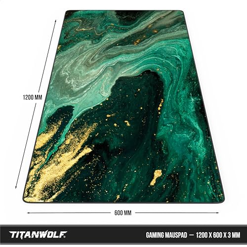 Titanwolf - XXXL Übergröße Mauspad 1200x600mm, Gaming Mousepad Groß 120x60 cm Tischunterlage Large Size verbessert Präzision und Geschwindigkeit XXXL für Logitech Maus und Tastatur, Marmor Grün Gold Bild 2