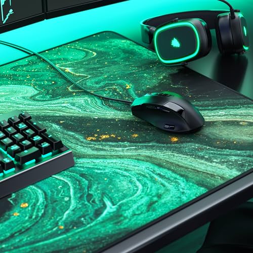 Titanwolf - XXXL Übergröße Mauspad 1200x600mm, Gaming Mousepad Groß 120x60 cm Tischunterlage Large Size verbessert Präzision und Geschwindigkeit XXXL für Logitech Maus und Tastatur, Marmor Grün Gold Bild 4