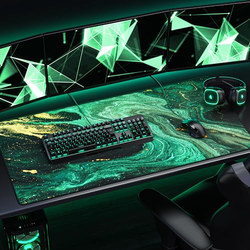 Titanwolf - XXXL Übergröße Mauspad 1200x600mm, Gaming Mousepad Groß 120x60 cm Tischunterlage Large Size verbessert Präzision und Geschwindigkeit XXXL für Logitech Maus und Tastatur, Marmor Grün Gold Bild 5