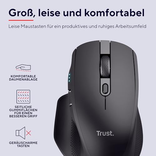 Trust Ozaa+ Kabellose Maus Bluetooth + 2.4GHz, Programmierbare Mehrgeräte Funkmaus, Seitliches Mausrad, 60% Recyclingkunststoff Wiederaufladbare Leise Bluetooth Maus Laptop Computer Mac, Schwarz Bild 3