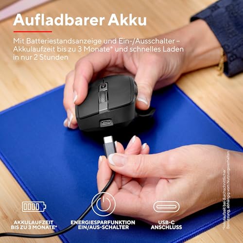 Trust Ozaa+ Kabellose Maus Bluetooth + 2.4GHz, Programmierbare Mehrgeräte Funkmaus, Seitliches Mausrad, 60% Recyclingkunststoff Wiederaufladbare Leise Bluetooth Maus Laptop Computer Mac, Schwarz Bild 5