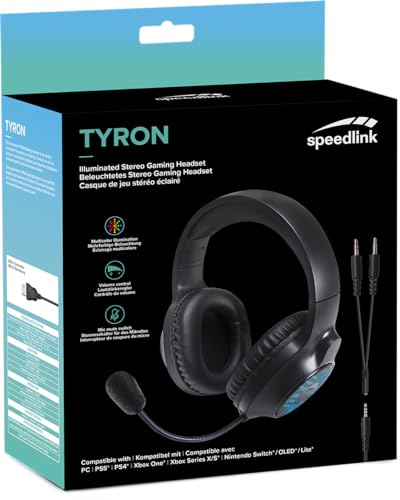 Speedlink Tyron - RGB Gaming Headset mit Mikrofon für PC PS4/PS5/ Xbox Series X/S/Switch, RGB Beleuchtung, mit Kabel 3,5mm Klinke, Y-Adapter, schwarz Bild 7