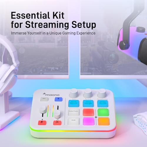 MAONO Audio Mixer, Audio-Interface mit Pro-Preamp, RGB, Bluetooth, 48V-Phantom-Speisung für Live-Streaming, Podcasting, Content-Erstellung, Gaming – MaonoCaster G1 NEO (Weiß) Bild 2