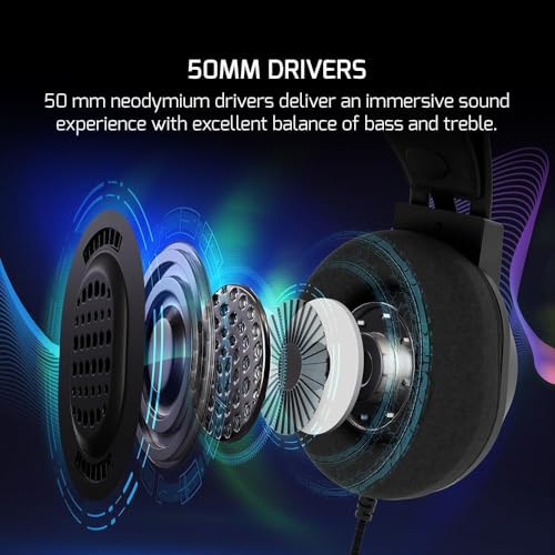 GAMEPOWER Voldon X Gaming Headset – 50mm Neodym-Treiber, AI-ENC Mikrofon, 3.5mm Klinke Kopfhörer kompatibel mit PS5, PS4, Xbox Series X/S, PC, Switch - Schwarz Bild 5