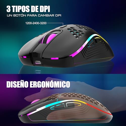 RedThunder Kabellose mechanische Gaming-Tastatur, 60 %, dynamische RGB-Hintergrundbeleuchtung, leichte Handy-Maus mit 3200 dpi, ultra-kompakte Tastatur mit 62 Anti-Ghosting-Tasten, QWERTY ES-Layout, Bild 5