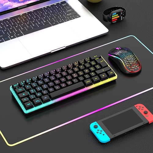RedThunder Kabellose mechanische Gaming-Tastatur, 60 %, dynamische RGB-Hintergrundbeleuchtung, leichte Handy-Maus mit 3200 dpi, ultra-kompakte Tastatur mit 62 Anti-Ghosting-Tasten, QWERTY ES-Layout, Bild 7