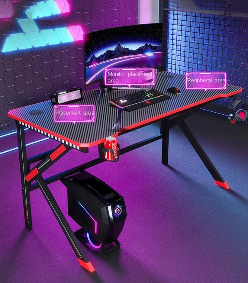 Gaming-Schreibtisch, Computertisch, Motion-Multicolor-LED-Beleuchtungstechnologie und kostenloses Mauspad im Lieferumfang enthalten, Getränkehalter, Headset-Haken für robuste Computer aus Metall Bild 2