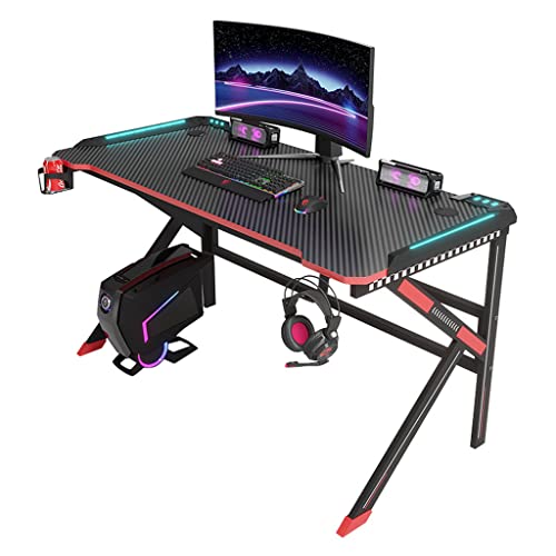 Gaming-Schreibtisch, Computertisch, Motion-Multicolor-LED-Beleuchtungstechnologie und kostenloses Mauspad im Lieferumfang enthalten, Getränkehalter, Headset-Haken für robuste Computer aus Metall Bild 3