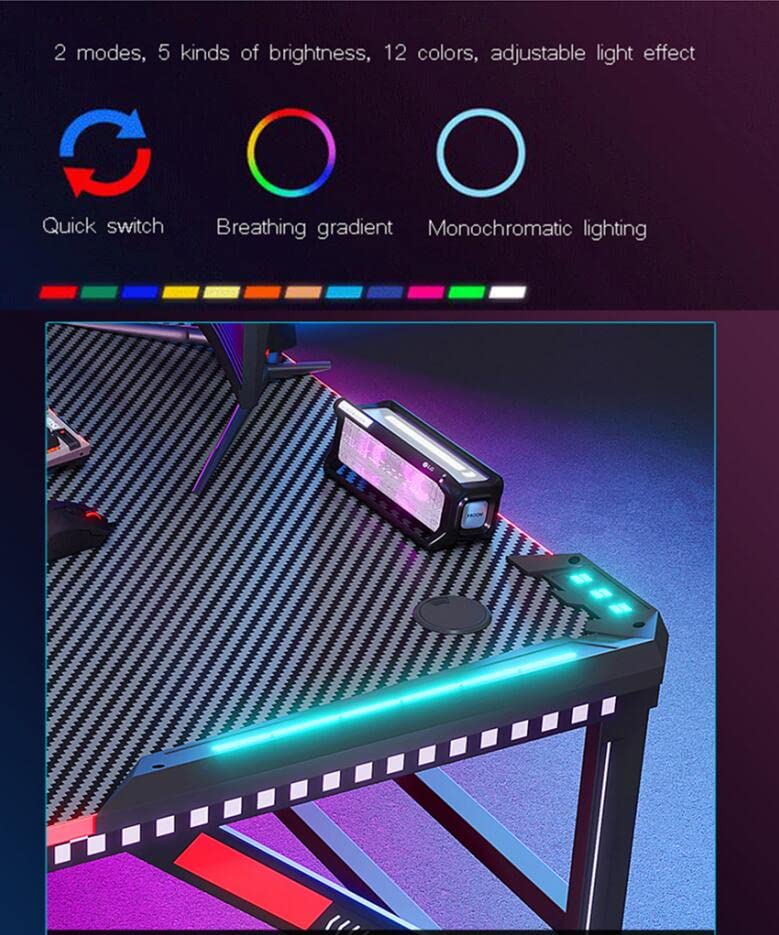 Gaming-Schreibtisch, Computertisch, Motion-Multicolor-LED-Beleuchtungstechnologie und kostenloses Mauspad im Lieferumfang enthalten, Getränkehalter, Headset-Haken für robuste Computer aus Metall Bild 4